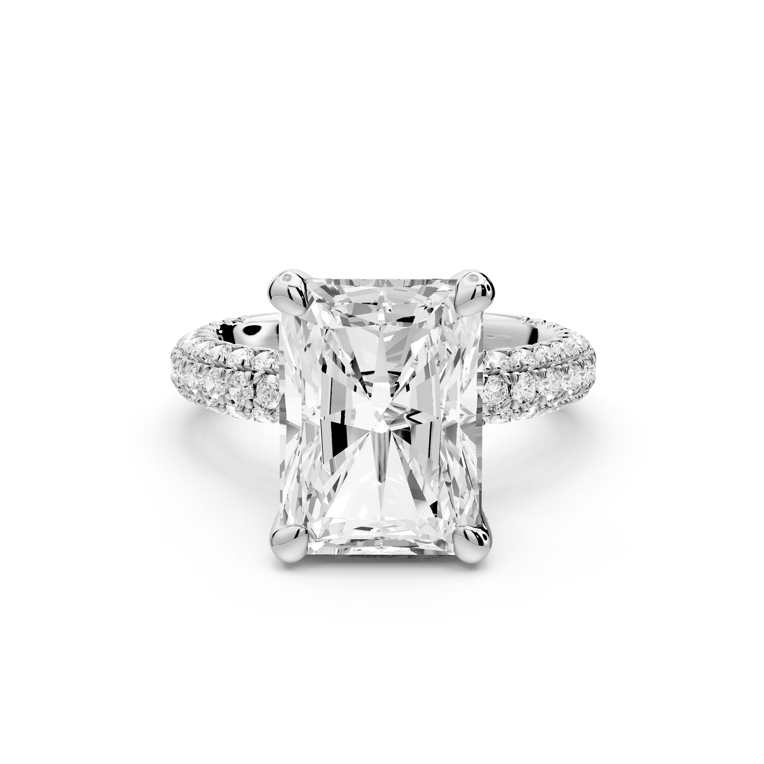 Emilia - 5ct platinum radiant Hidden Halo Diamond Crown Rollover Pavé Engagement Ring - Mr. Alex Jewelry