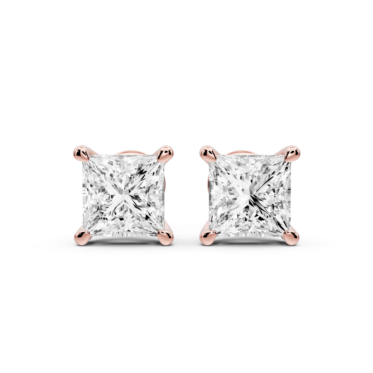 Este - 3ct 14k rose gold Princess - Cut Diamond Stud Earrings - Mr. Alex Jewelry