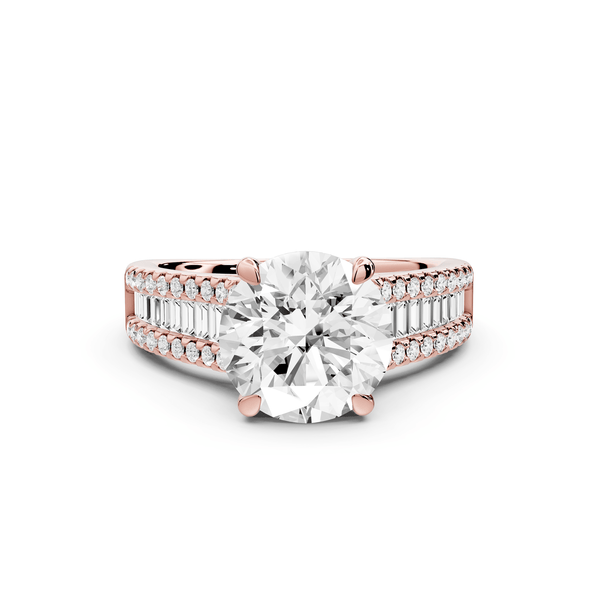 Estelle - 2ct 18k rose gold round diamond with emerald and round cut accent stones half band cathedral engagamengt ring - Mr. Alex Jewelry