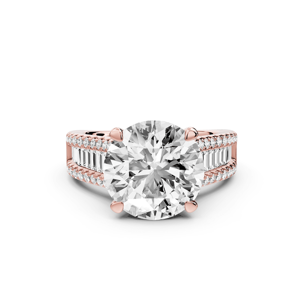 Estelle - 4ct 18k rose gold round diamond with emerald and round cut accent stones half band cathedral engagamengt ring - Mr. Alex Jewelry