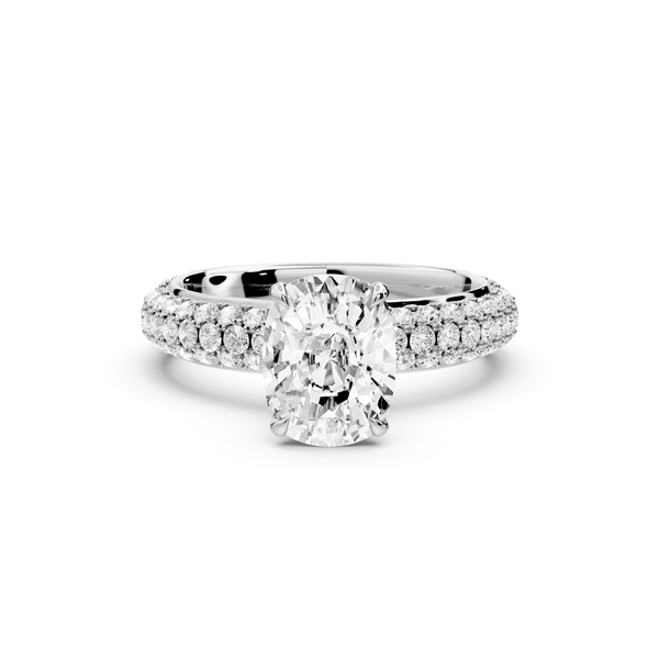 Evelina - 2ct 14k white gold ecushion wrap around Halo Rollover Pavé Diamond Crown Engagement Ring - Mr. Alex Jewelry
