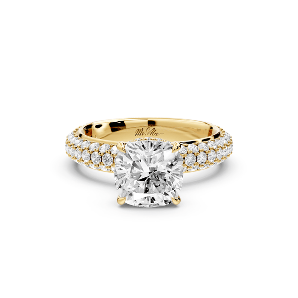 Evelina - 2ct 14k yellow gold cushion wrap around Halo Rollover Pavé Diamond Crown Engagement Ring - Mr. Alex Jewelry