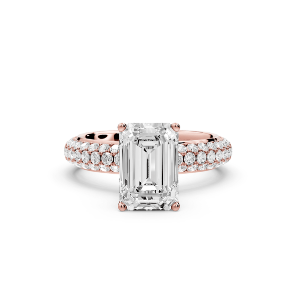 Evelina - 2ct 18k rose gold emerald wrap around Halo Rollover Pavé Diamond Crown Engagement Ring - Mr. Alex Jewelry