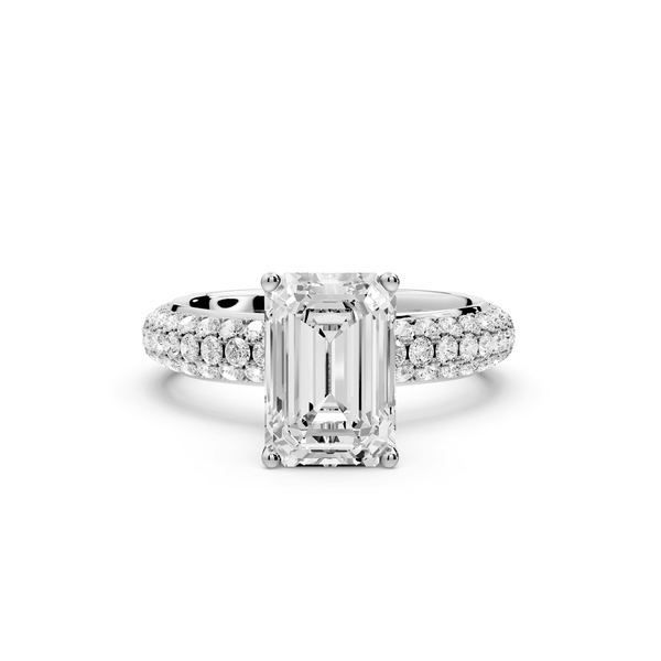 Evelina - 2ct 18k white gold emerald wrap around Halo Rollover Pavé Diamond Crown Engagement Ring - Mr. Alex Jewelry