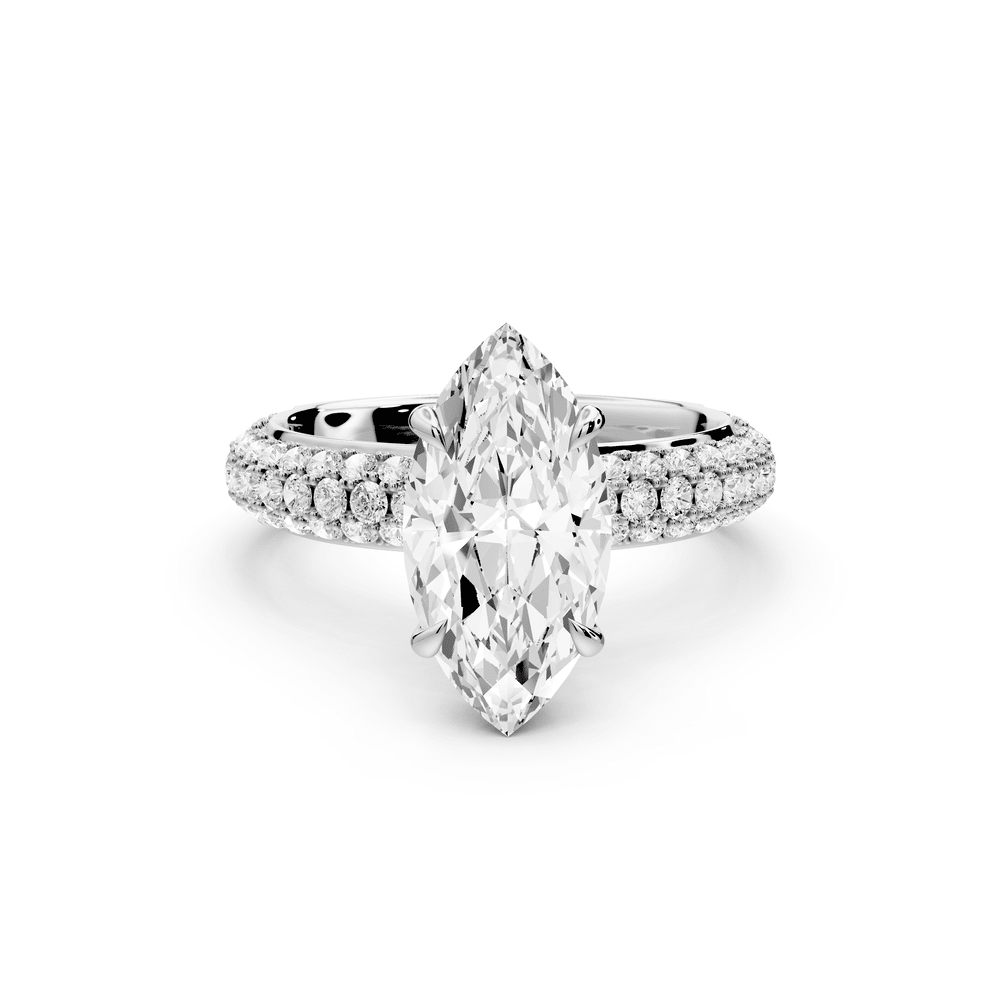 Evelina - 2ct 18k white gold marquise wrap around Halo Rollover Pavé Diamond Crown Engagement Ring - Mr. Alex Jewelry