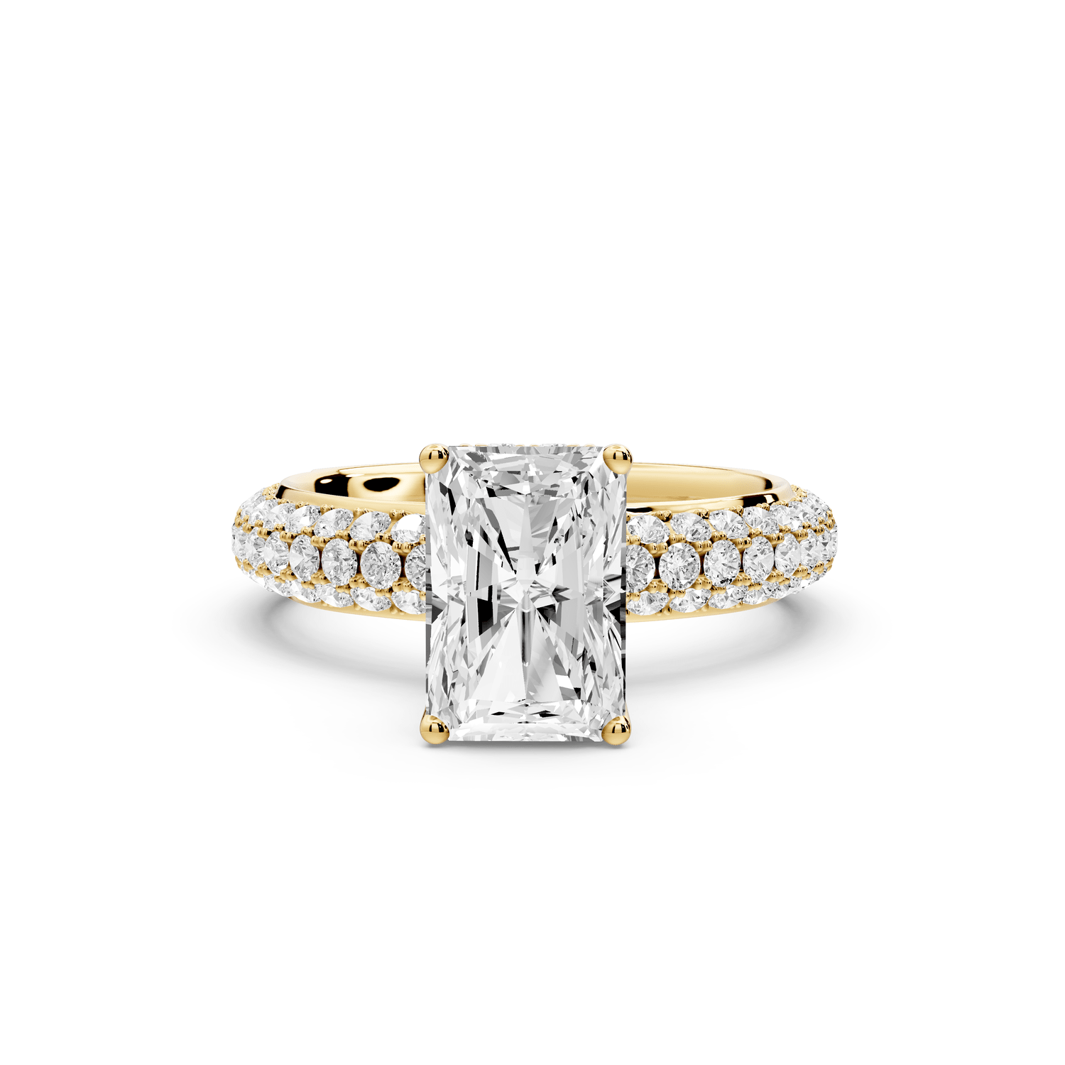 Evelina - 2ct 18k yellow gold radiant wrap around Halo Rollover Pavé Diamond Crown Engagement Ring - Mr. Alex Jewelry