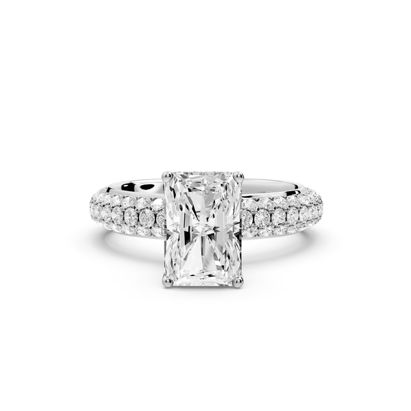 Evelina - 2ct platinum radiant wrap around Halo Rollover Pavé Diamond Crown Engagement Ring - Mr. Alex Jewelry