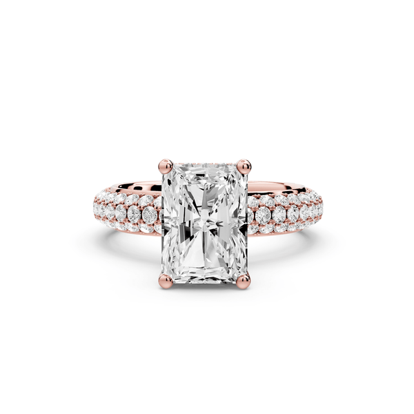 Evelina - 3ct 14k rose gold radiant wrap around Halo Rollover Pavé Diamond Crown Engagement Ring - Mr. Alex Jewelry