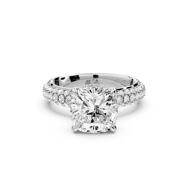 Evelina - 3ct 14k white gold cushion wrap around Halo Rollover Pavé Diamond Crown Engagement Ring - Mr. Alex Jewelry