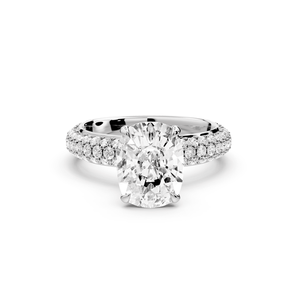 Evelina - 3ct 14k white gold ecushion wrap around Halo Rollover Pavé Diamond Crown Engagement Ring - Mr. Alex Jewelry