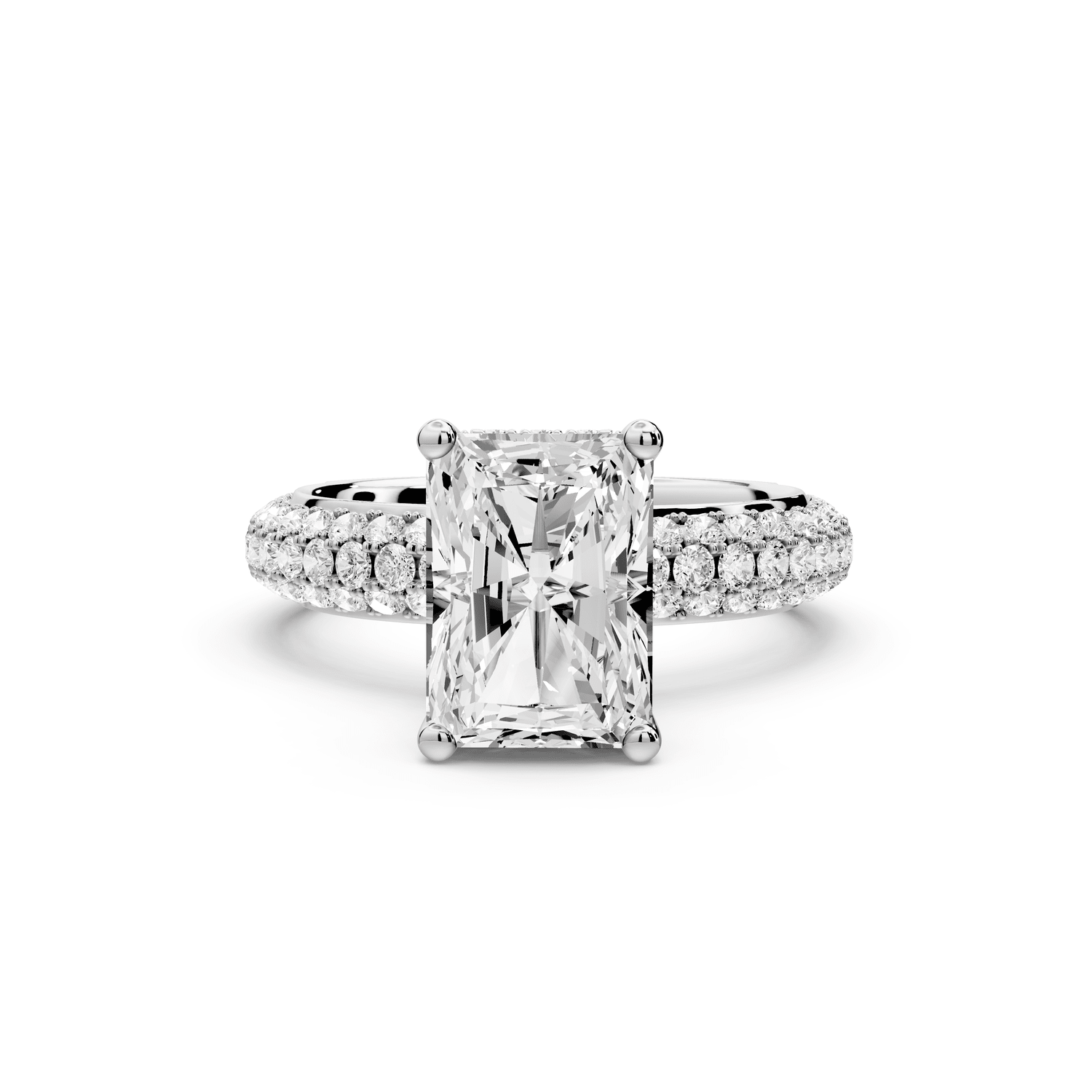 Evelina - 3ct 14k white gold radiant wrap around Halo Rollover Pavé Diamond Crown Engagement Ring - Mr. Alex Jewelry