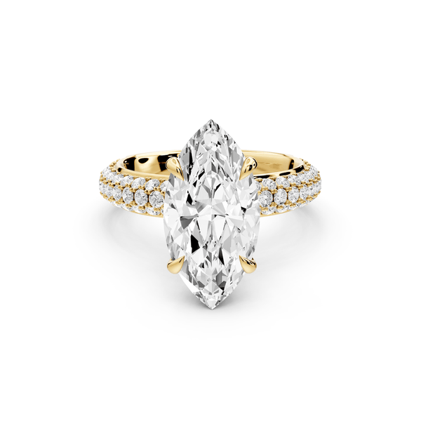 Evelina - 3ct 14k yellow gold marquise wrap around Halo Rollover Pavé Diamond Crown Engagement Ring - Mr. Alex Jewelry