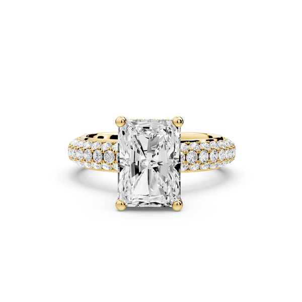 Evelina - 3ct 14k yellow gold radiant wrap around Halo Rollover Pavé Diamond Crown Engagement Ring - Mr. Alex Jewelry