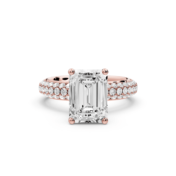 Evelina - 3ct 18k rose gold emerald wrap around Halo Rollover Pavé Diamond Crown Engagement Ring - Mr. Alex Jewelry