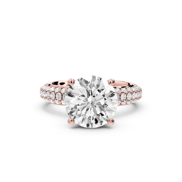 Evelina - 3ct 18k rose gold round wrap around Halo Rollover Pavé Diamond Crown Engagement Ring - Mr. Alex Jewelry