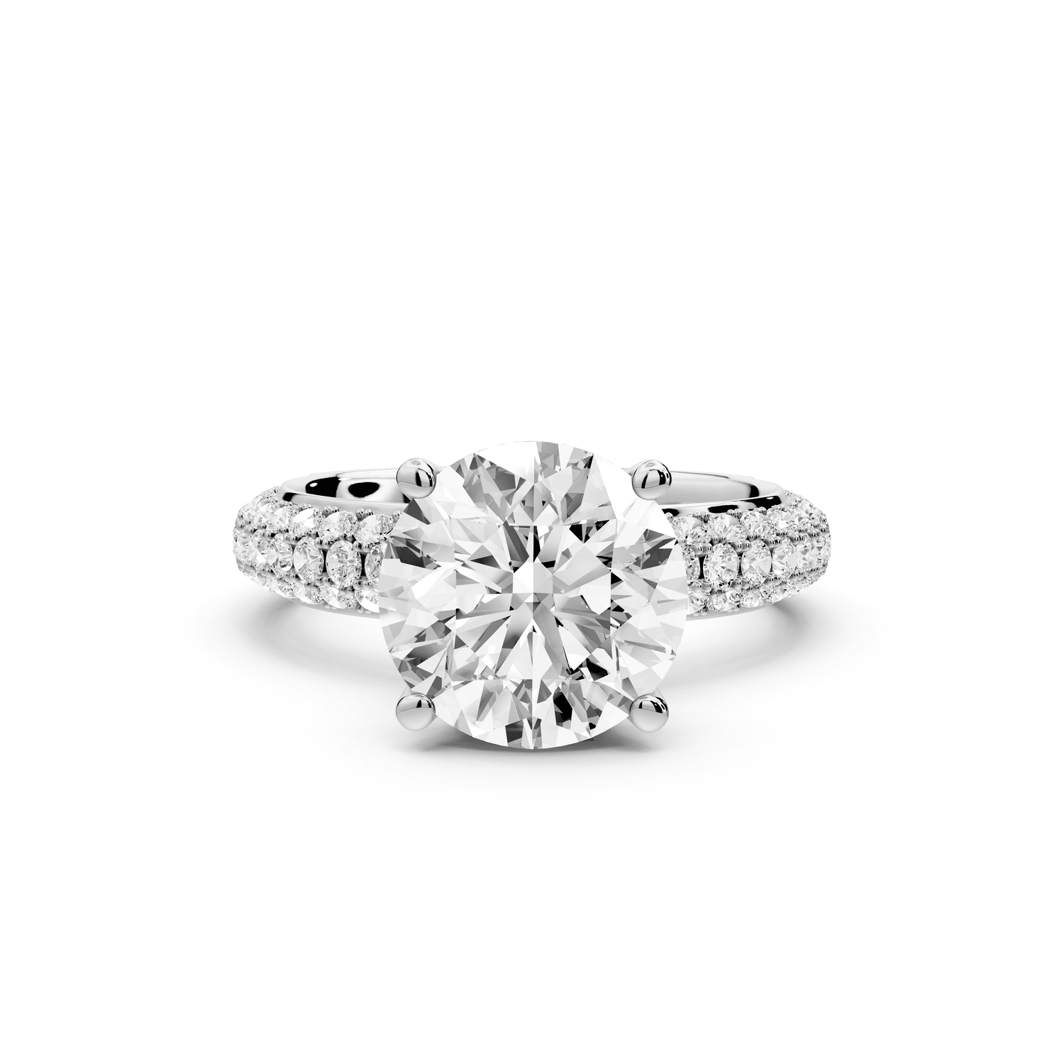 Evelina - 3ct 18k white gold round wrap around Halo Rollover Pavé Diamond Crown Engagement Ring - Mr. Alex Jewelry