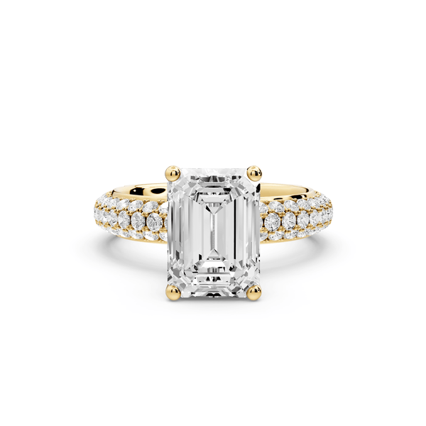 Evelina - 3ct 18k yellow gold emerald wrap around Halo Rollover Pavé Diamond Crown Engagement Ring - Mr. Alex Jewelry
