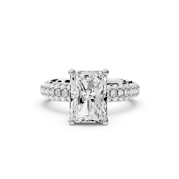 Evelina - 3ct platinum radiant wrap around Halo Rollover Pavé Diamond Crown Engagement Ring - Mr. Alex Jewelry