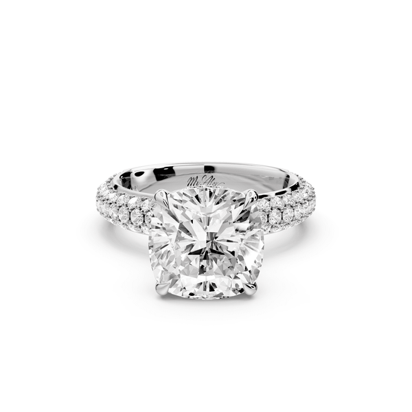 Evelina - 4ct 14k white gold cushion wrap around Halo Rollover Pavé Diamond Crown Engagement Ring - Mr. Alex Jewelry