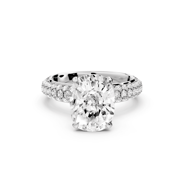 Evelina - 4ct 14k white gold ecushion wrap around Halo Rollover Pavé Diamond Crown Engagement Ring - Mr. Alex Jewelry