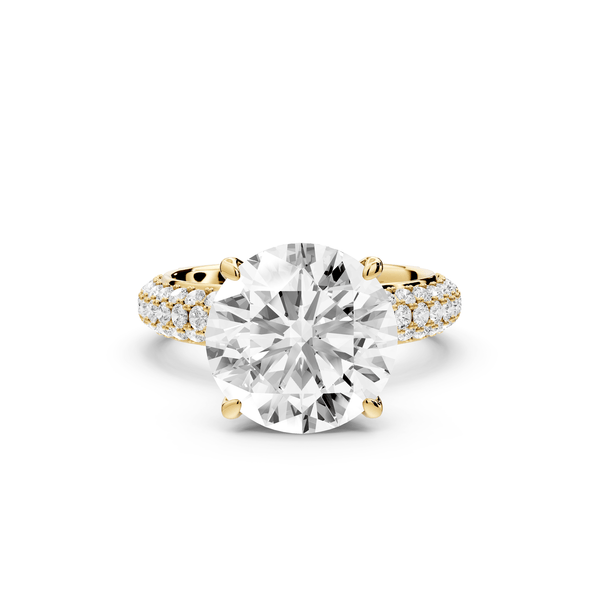 Evelina - 4ct 14k yellow gold round wrap around Halo Rollover Pavé Diamond Crown Engagement Ring - Mr. Alex Jewelry
