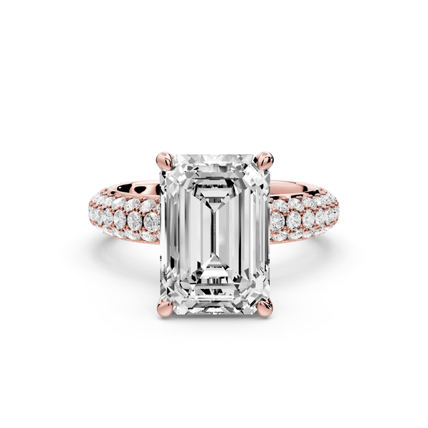 Evelina - 4ct 18k rose gold emerald wrap around Halo Rollover Pavé Diamond Crown Engagement Ring - Mr. Alex Jewelry