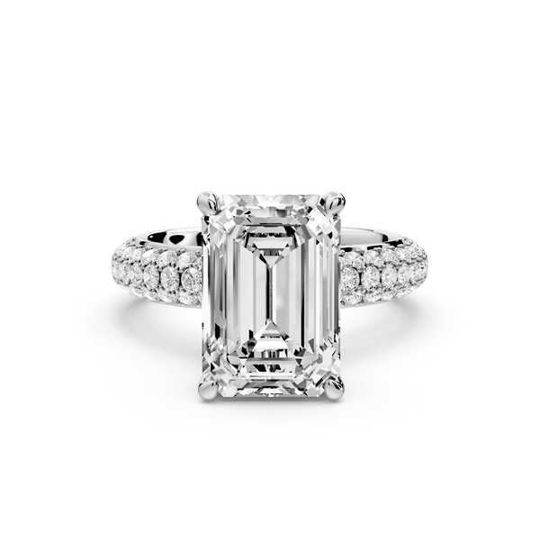 Evelina - 4ct 18k white gold emerald wrap around Halo Rollover Pavé Diamond Crown Engagement Ring - Mr. Alex Jewelry