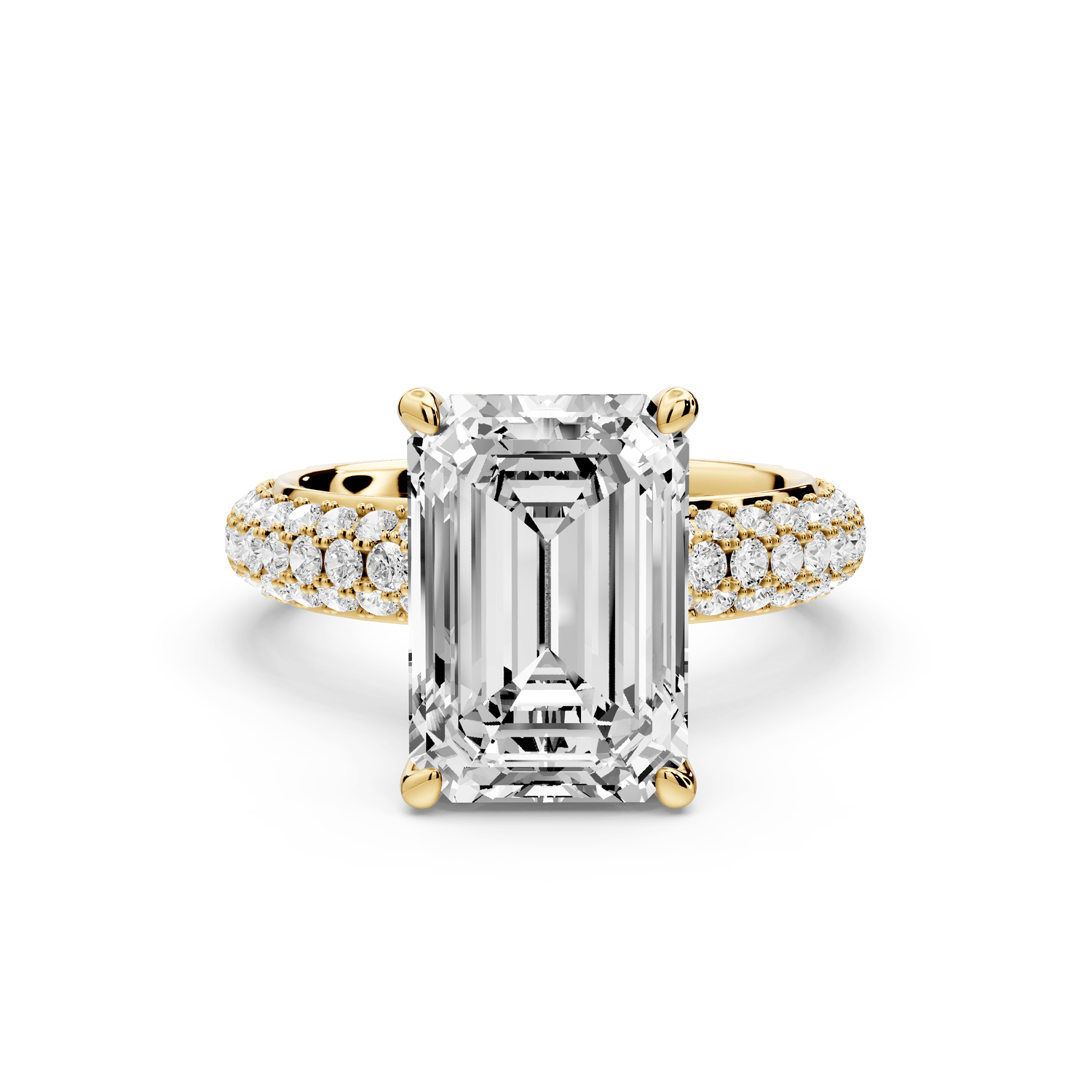 Evelina - 4ct 18k yellow gold emerald wrap around Halo Rollover Pavé Diamond Crown Engagement Ring - Mr. Alex Jewelry
