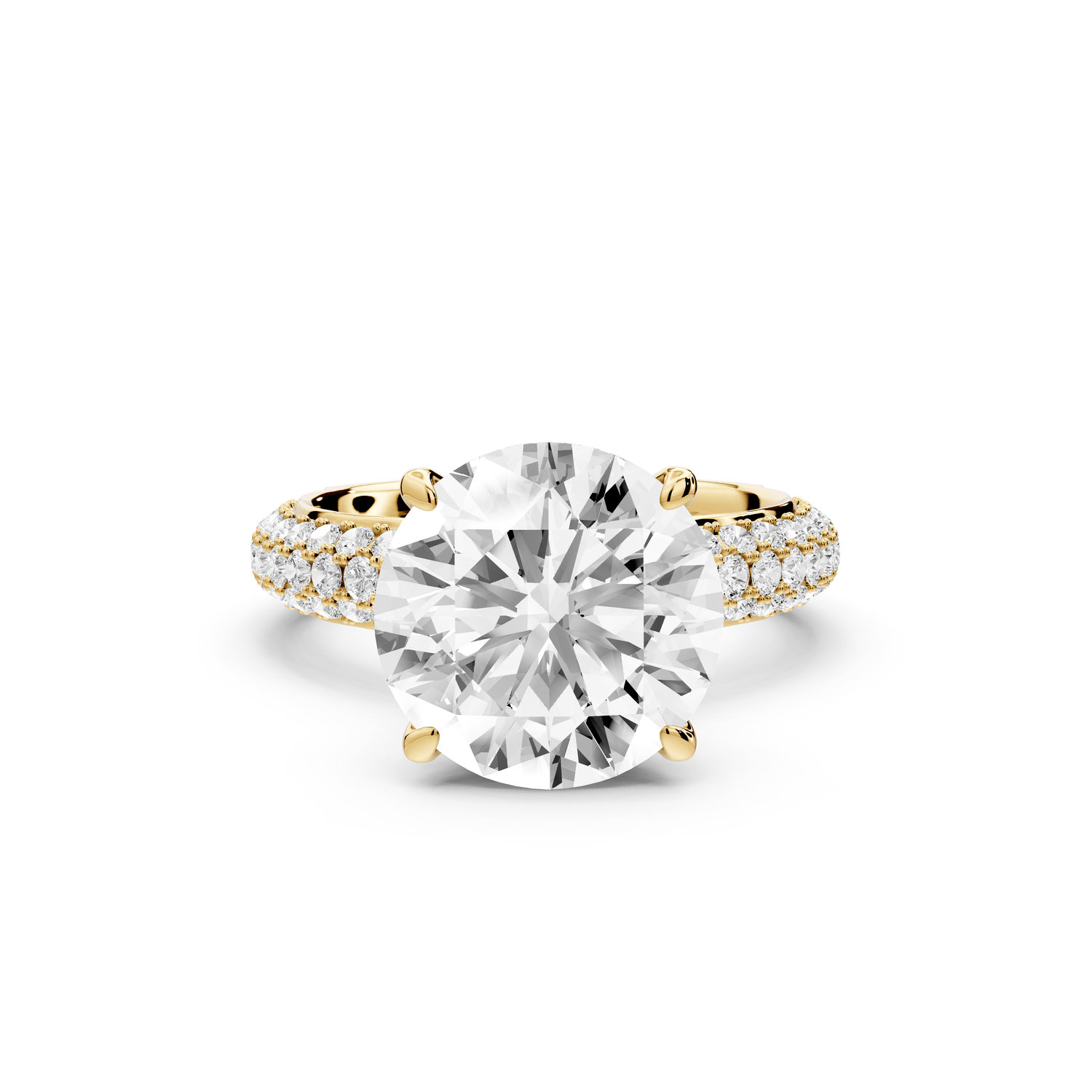Evelina - 4ct 18k yellow gold round wrap around Halo Rollover Pavé Diamond Crown Engagement Ring - Mr. Alex Jewelry