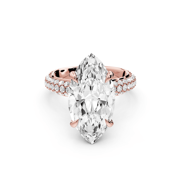 Evelina - 5ct 14k rose gold marquise wrap around Halo Rollover Pavé Diamond Crown Engagement Ring - Mr. Alex Jewelry