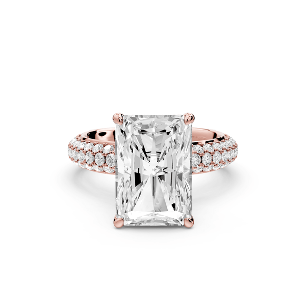Evelina - 5ct 14k rose gold radiant wrap around Halo Rollover Pavé Diamond Crown Engagement Ring - Mr. Alex Jewelry