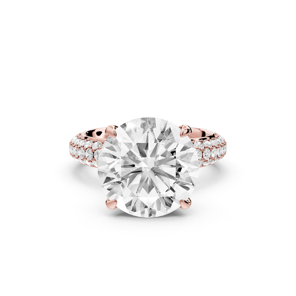 Evelina - 5ct 14k rose gold round wrap around Halo Rollover Pavé Diamond Crown Engagement Ring - Mr. Alex Jewelry
