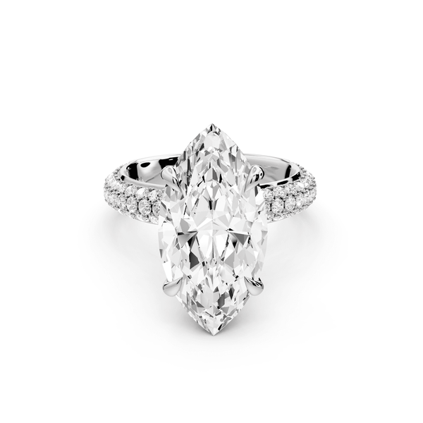Evelina - 5ct 14k white gold marquise wrap around Halo Rollover Pavé Diamond Crown Engagement Ring - Mr. Alex Jewelry