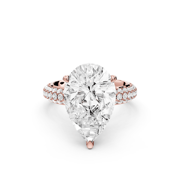 Evelina - 5ct 18k rose gold pear wrap around Halo Rollover Pavé Diamond Crown Engagement Ring - Mr. Alex Jewelry
