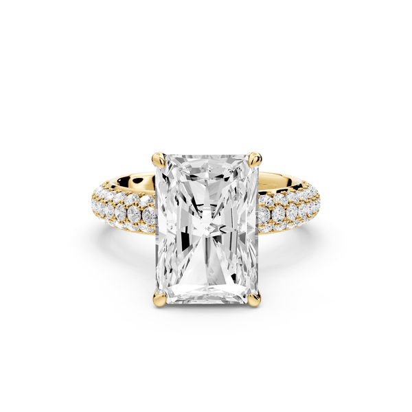 Evelina - 5ct 18k yellow gold radiant wrap around Halo Rollover Pavé Diamond Crown Engagement Ring - Mr. Alex Jewelry