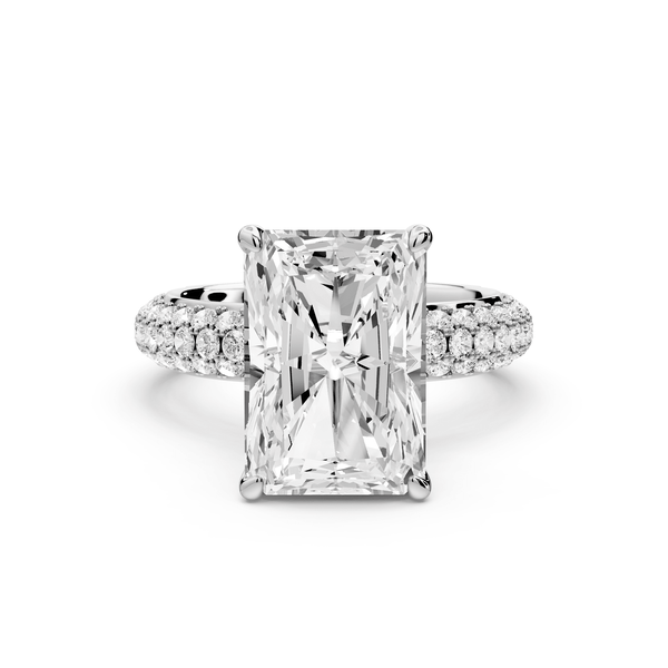 Evelina - 5ct platinum emerald wrap around Halo Rollover Pavé Diamond Crown Engagement Ring - Mr. Alex Jewelry