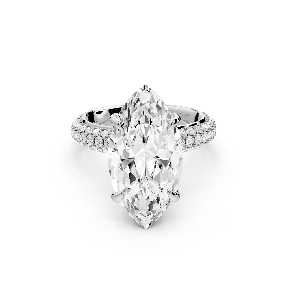 Evelina - 5ct platinum marquise wrap around Halo Rollover Pavé Diamond Crown Engagement Ring - Mr. Alex Jewelry
