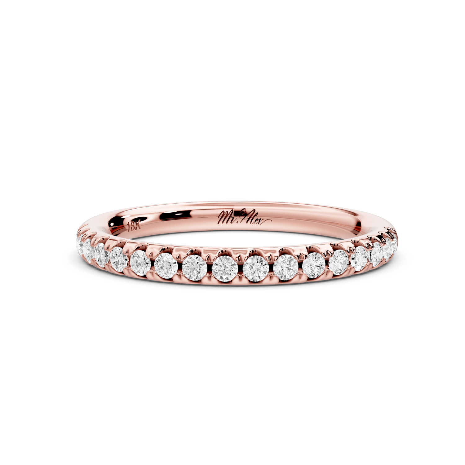Eveline - 14k rose gold Half - Eternity Shared Prong Pave Wedding Band - Mr. Alex Jewelry