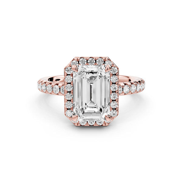 Eveline - 2ct 18k rose gold emerald Halo Half Band Pavé Engagement Ring - Mr. Alex Jewelry