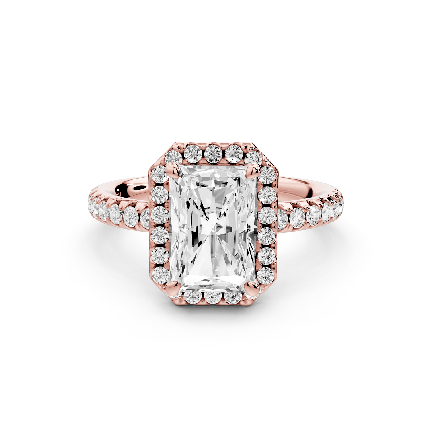 Eveline - 2ct 18k rose gold radiant Halo Half Band Pavé Engagement Ring - Mr. Alex Jewelry
