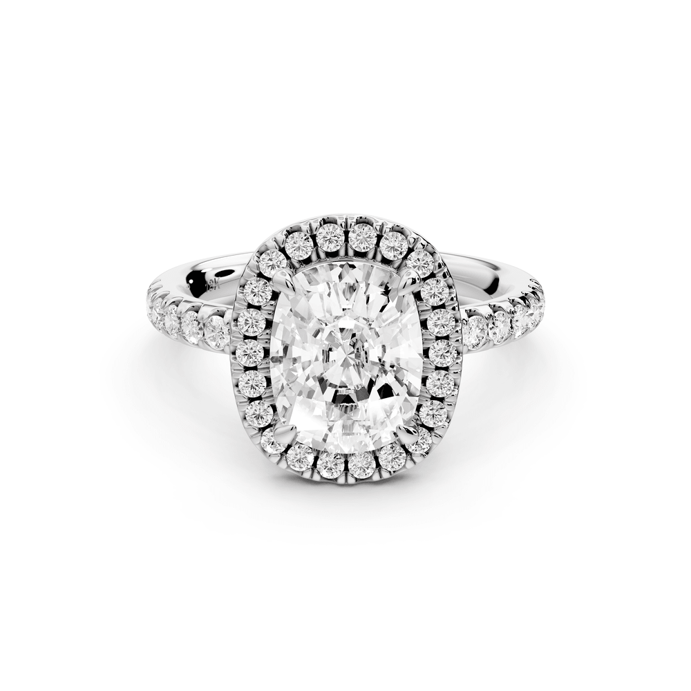 Eveline - 2ct platinum ecushion Halo Half Band Pavé Engagement Ring - Mr. Alex Jewelry