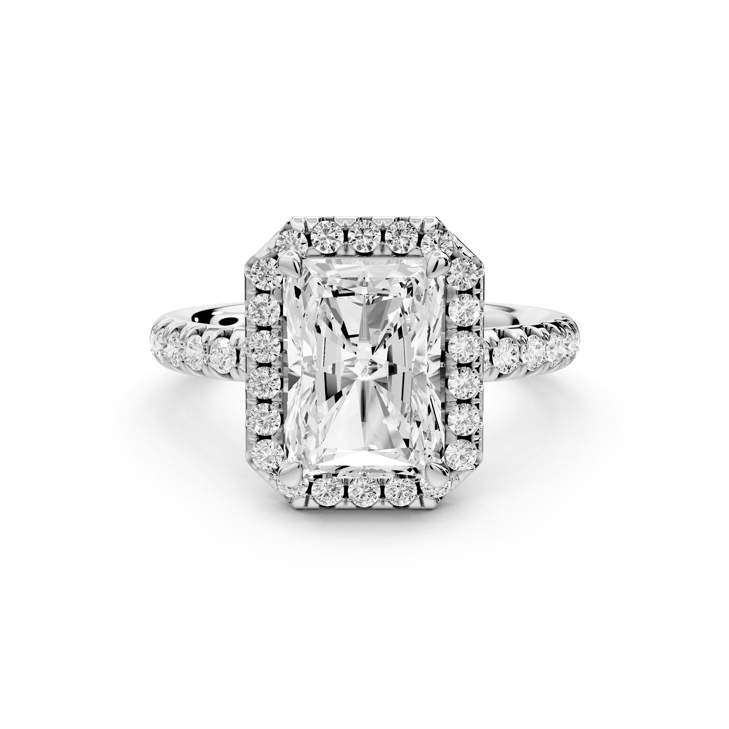Eveline - 3ct 14k white gold radiant Halo Half Band Pavé Engagement Ring - Mr. Alex Jewelry