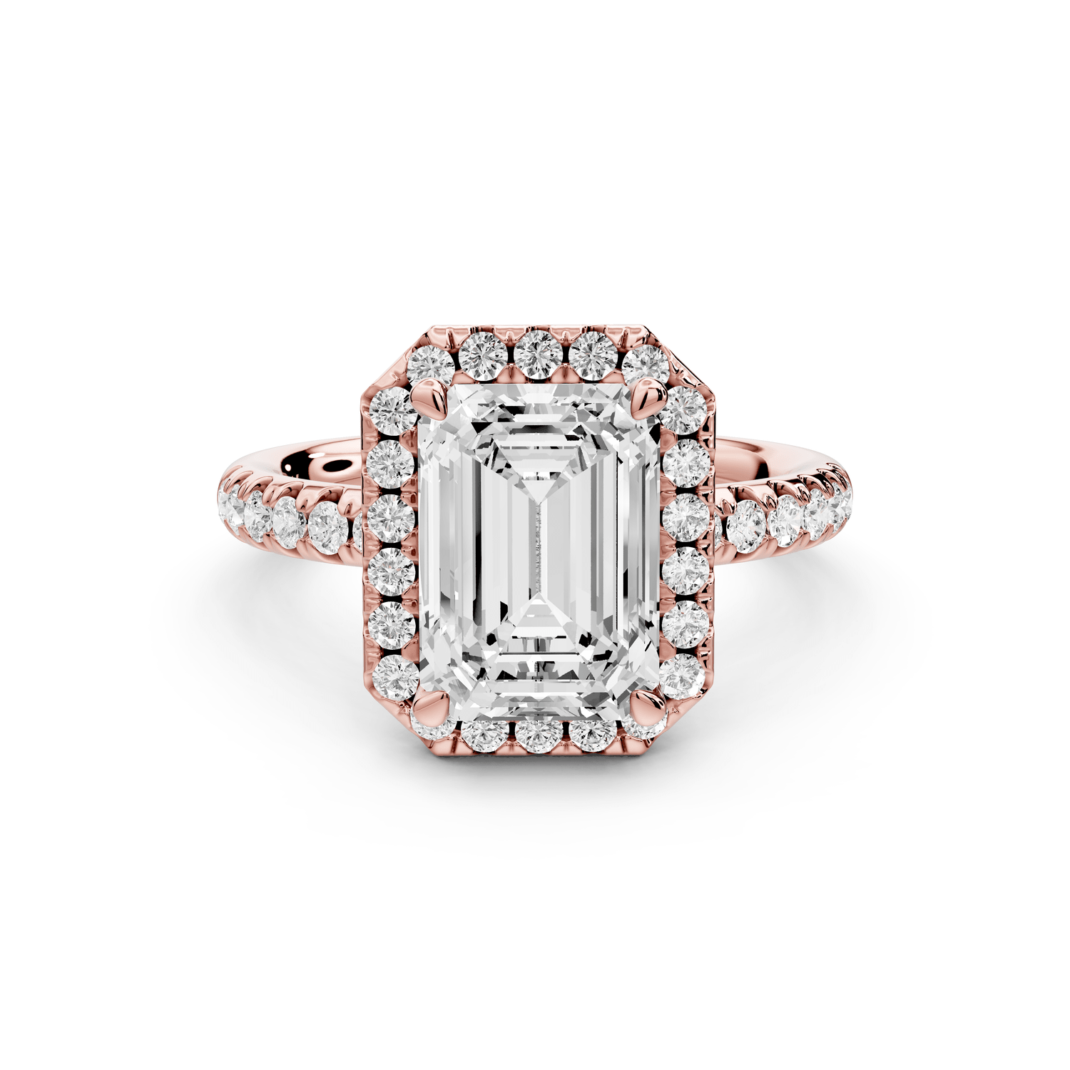 Eveline - 3ct 18k rose gold emerald Halo Half Band Pavé Engagement Ring - Mr. Alex Jewelry