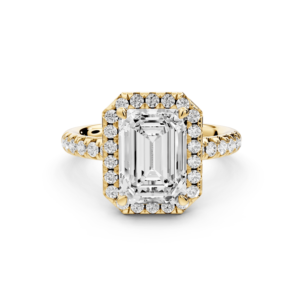Eveline - 3ct 18k yellow gold emerald Halo Half Band Pavé Engagement Ring - Mr. Alex Jewelry