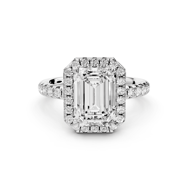 Eveline - 3ct platinum emerald Halo Half Band Pavé Engagement Ring - Mr. Alex Jewelry