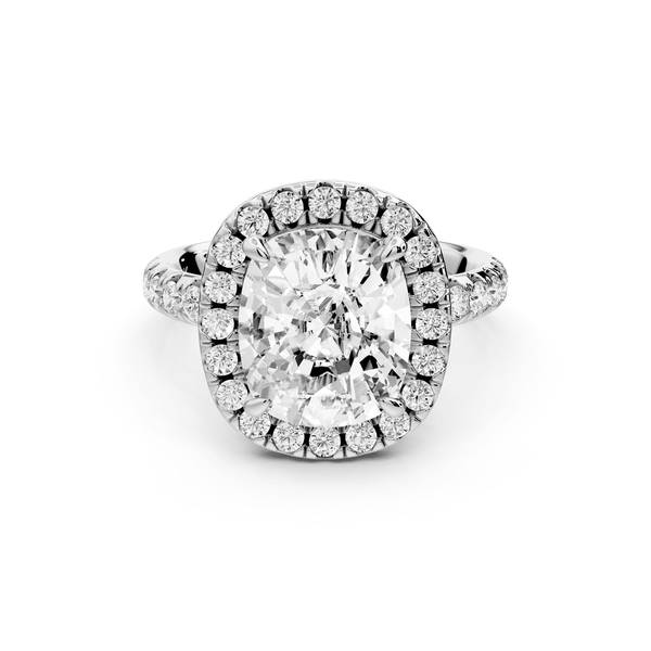 Eveline - 4ct 14k white gold ecushion Halo Half Band Pavé Engagement Ring - Mr. Alex Jewelry