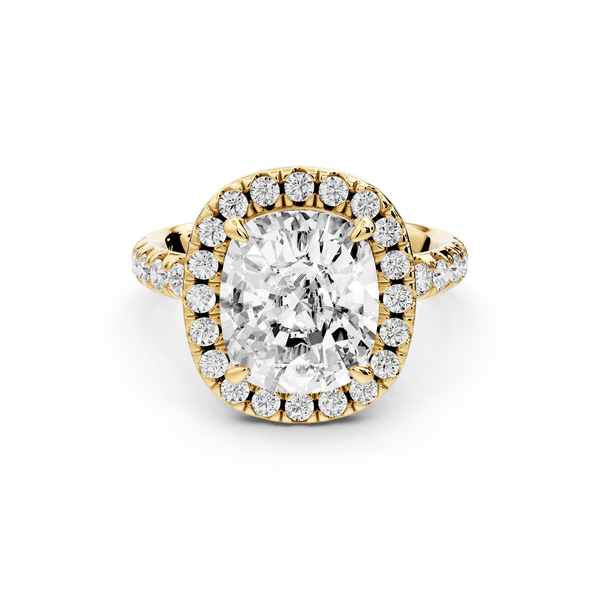 Eveline - 4ct 14k yellow gold cushion Halo Half Band Pavé Engagement Ring - Mr. Alex Jewelry