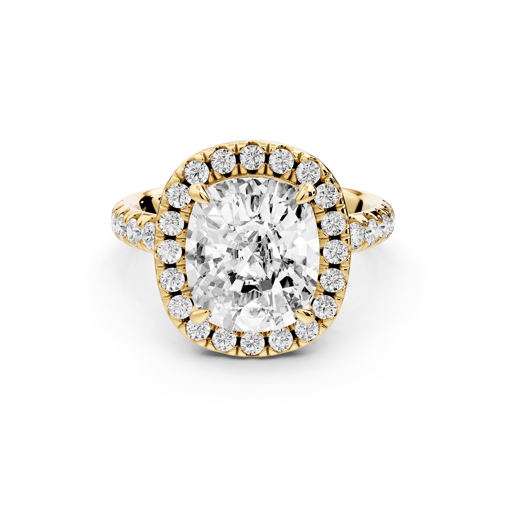 Eveline - 4ct 14k yellow gold ecushion Halo Half Band Pavé Engagement Ring - Mr. Alex Jewelry
