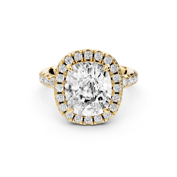 Eveline - 4ct 14k yellow gold ecushion Halo Half Band Pavé Engagement Ring - Mr. Alex Jewelry