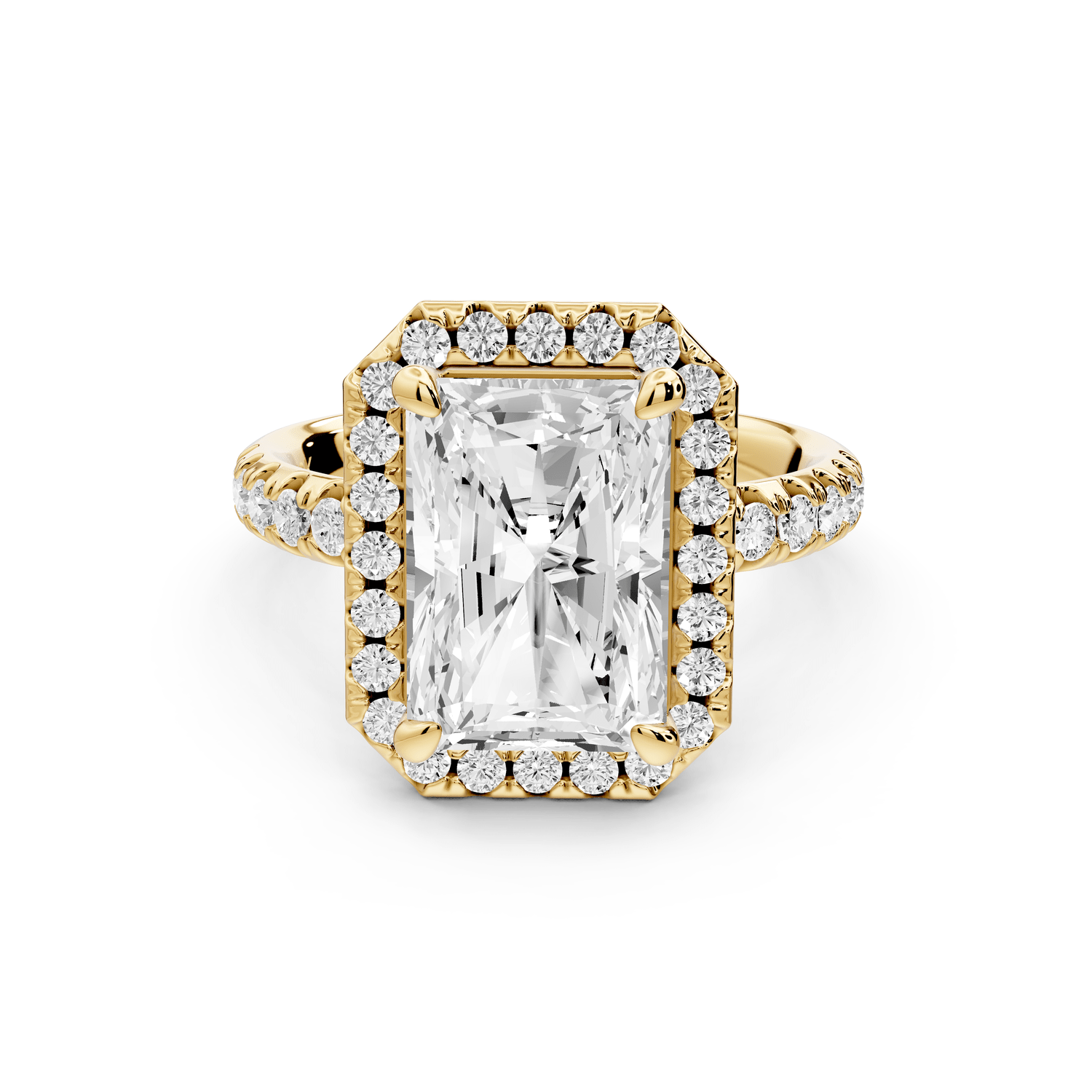 Eveline - 4ct 14k yellow gold radiant Halo Half Band Pavé Engagement Ring - Mr. Alex Jewelry